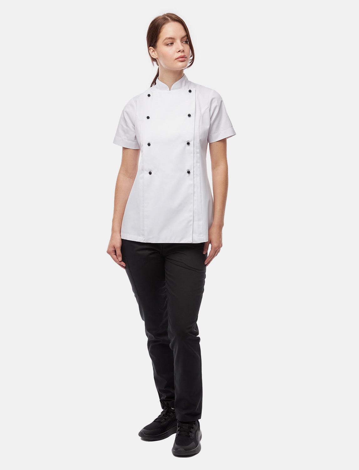 easyClean Damen Kochjacke Kurzarm inkl. Kugelknöpfe aus Baumwolle Regular Fit