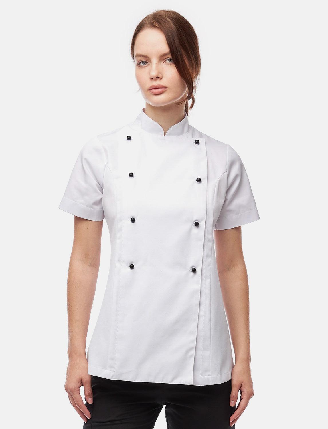 easyClean Damen Kochjacke Kurzarm inkl. Kugelknöpfe aus Baumwolle Regular Fit