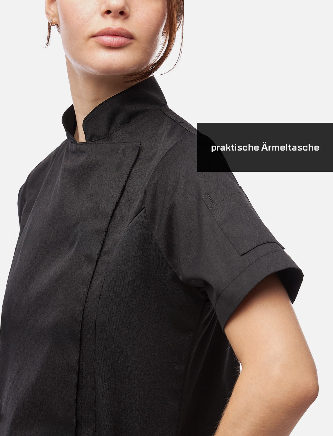Damen Kochjacke Kurzarm mit Druckknöpfen aus easyClean Baumwolle