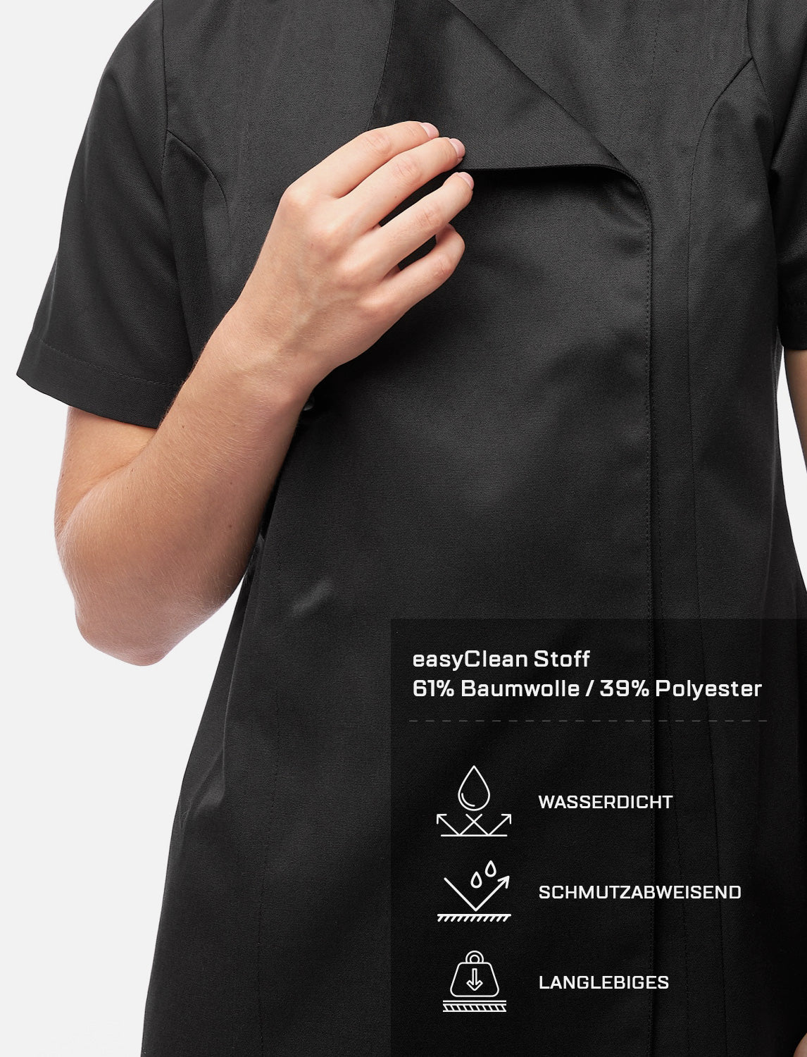 Damen Kochjacke Kurzarm mit Druckknöpfen aus easyClean Baumwolle