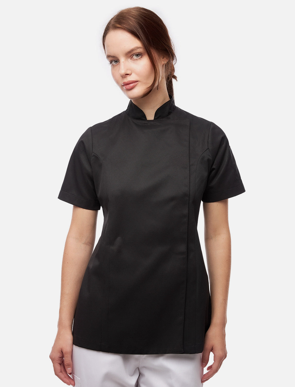 Damen Kochjacke Kurzarm mit Druckknöpfen aus easyClean Baumwolle
