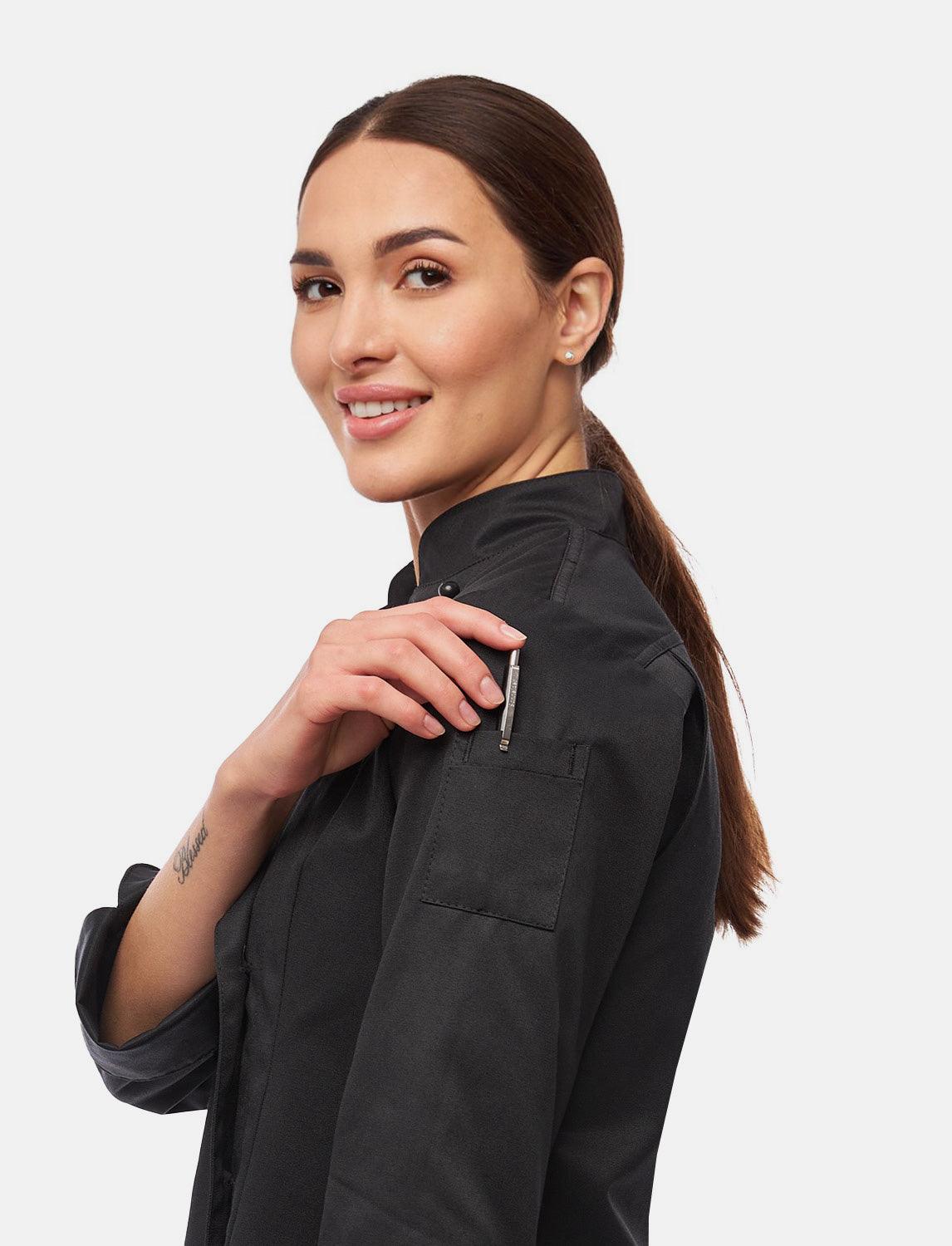 easyClean Damen Kochjacke Langarm inkl. Kugelknöpfe aus Baumwolle Regular Fit