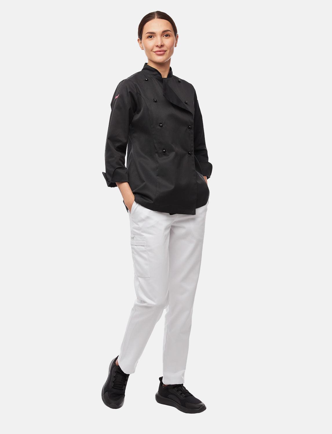 easyClean Damen Kochjacke Langarm inkl. Kugelknöpfe aus Baumwolle Regular Fit