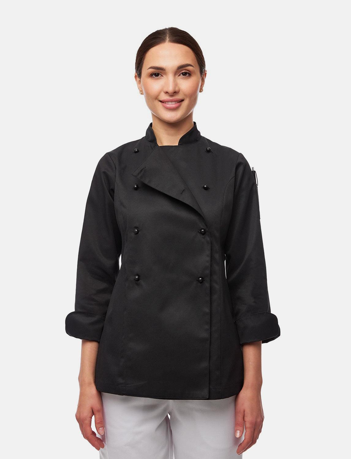 easyClean Damen Kochjacke Langarm inkl. Kugelknöpfe aus Baumwolle Regular Fit