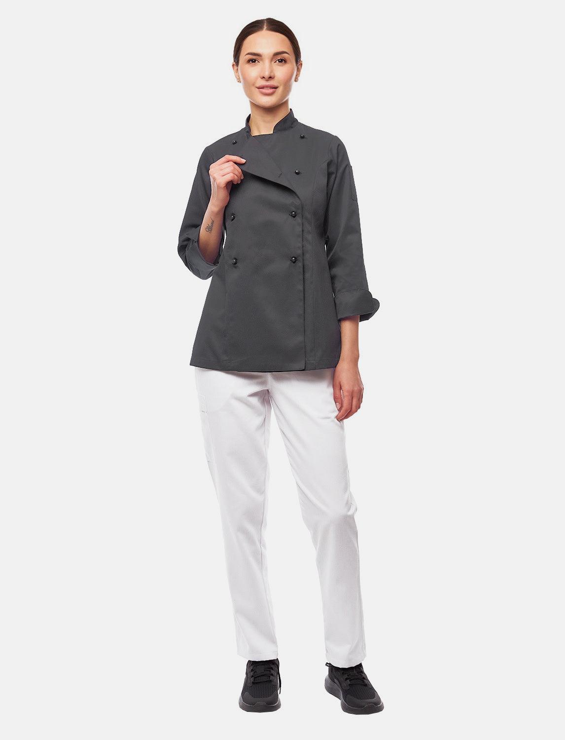 easyClean Damen Kochjacke Langarm inkl. Kugelknöpfe aus Baumwolle Regular Fit