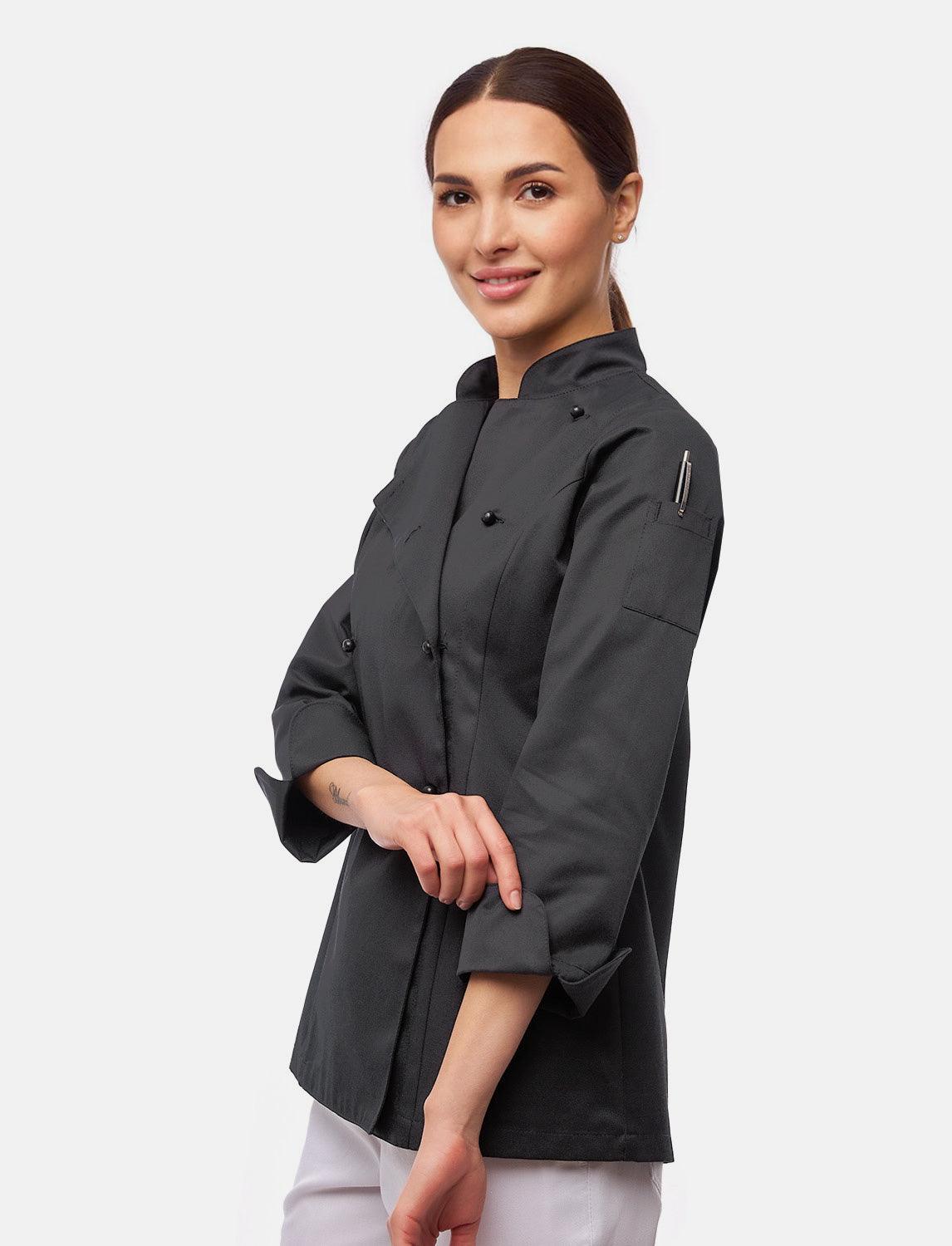 easyClean Damen Kochjacke Langarm inkl. Kugelknöpfe aus Baumwolle Regular Fit