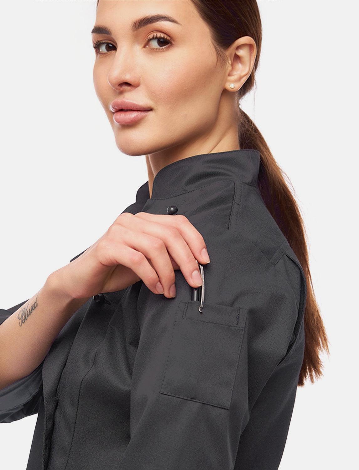 easyClean Damen Kochjacke Langarm inkl. Kugelknöpfe aus Baumwolle Regular Fit