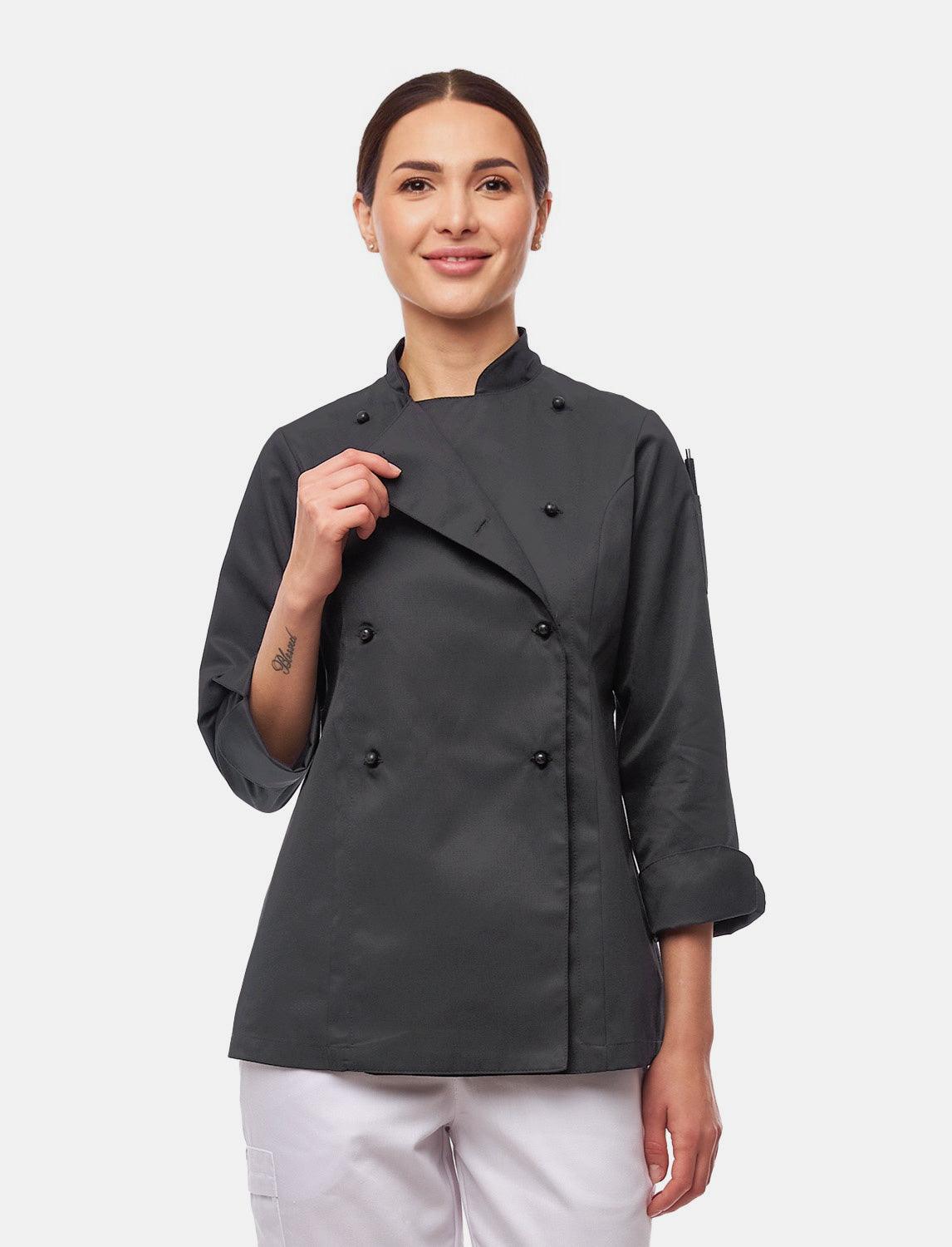 easyClean Damen Kochjacke Langarm inkl. Kugelknöpfe aus Baumwolle Regular Fit