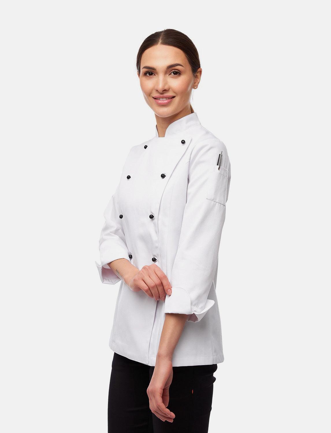 easyClean Damen Kochjacke Langarm inkl. Kugelknöpfe aus Baumwolle Regular Fit