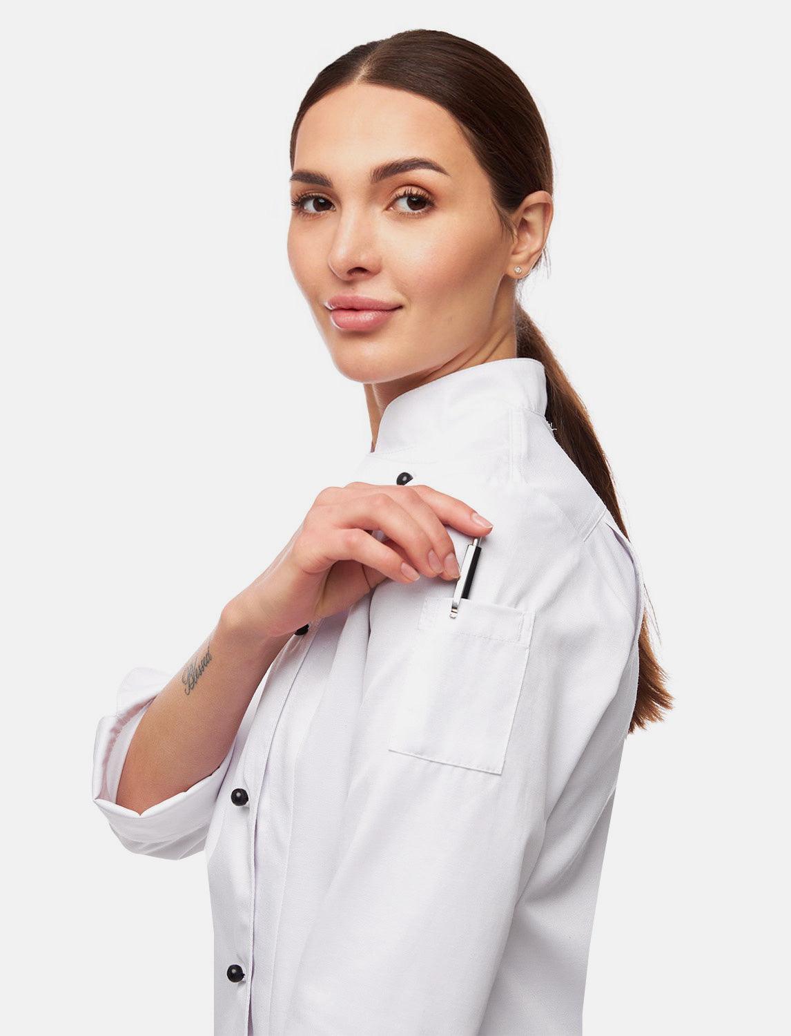 easyClean Damen Kochjacke Langarm inkl. Kugelknöpfe aus Baumwolle Regular Fit