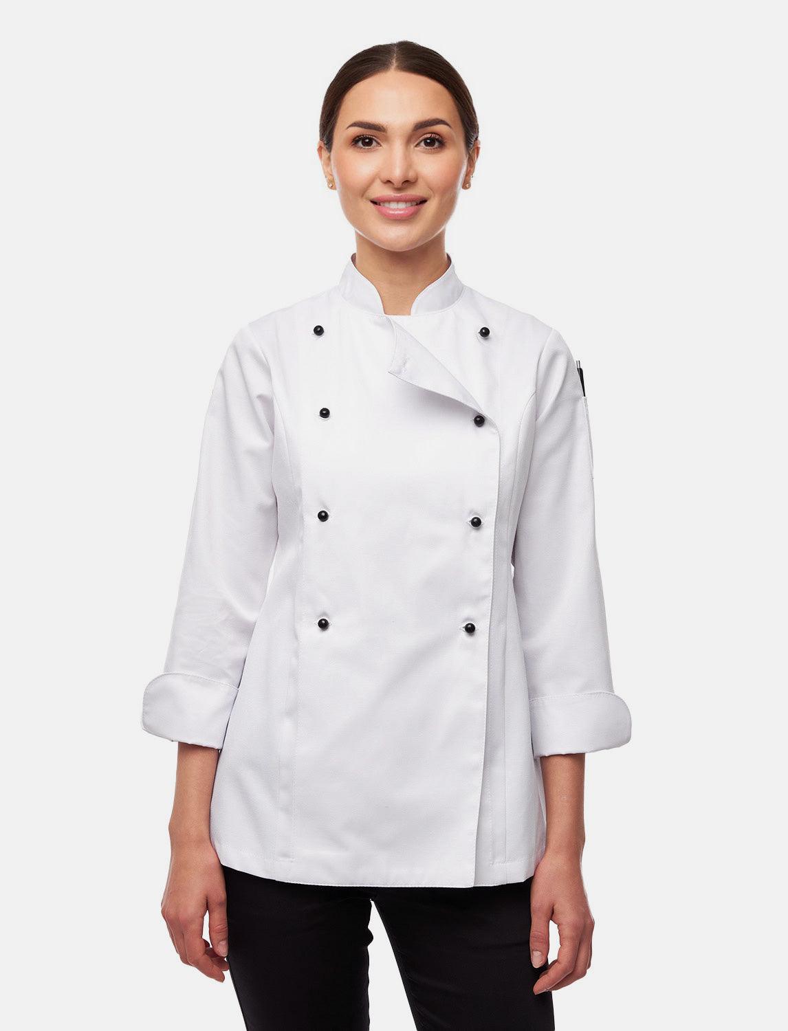 easyClean Damen Kochjacke Langarm inkl. Kugelknöpfe aus Baumwolle Regular Fit