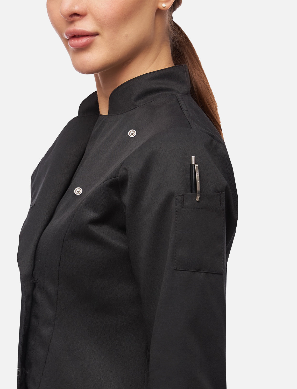 Damen Kochjacke Langarm mit Druckknöpfen aus easyClean Baumwolle