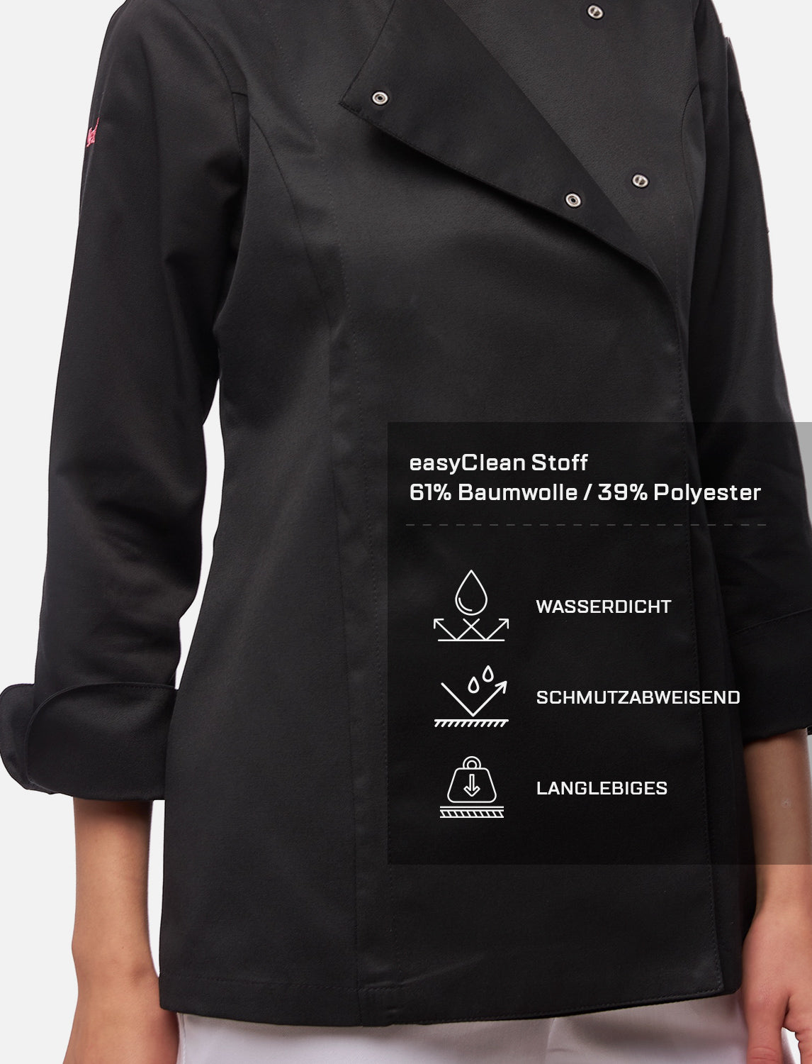 Damen Kochjacke Langarm mit Druckknöpfen aus easyClean Baumwolle
