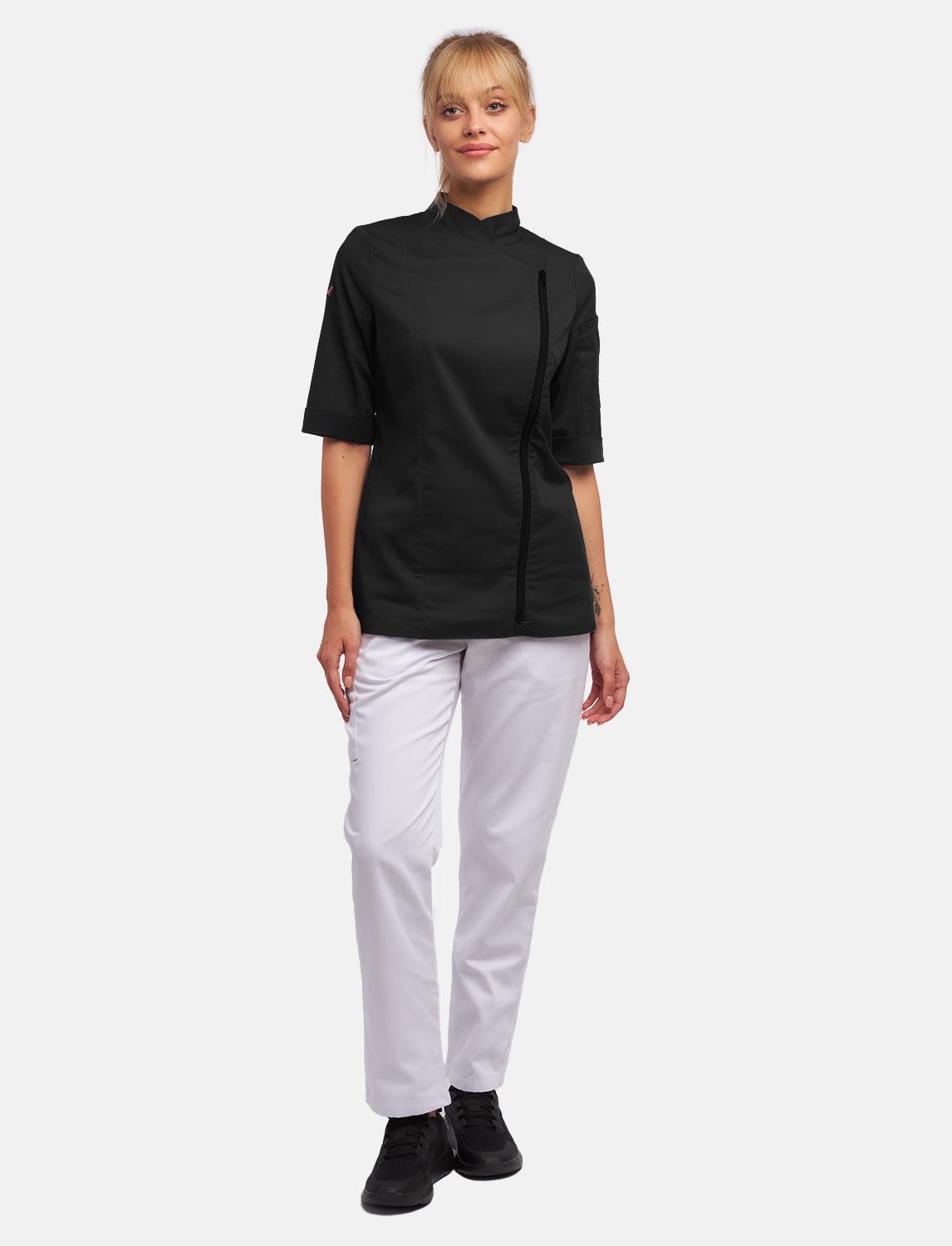 Damen Stretch Kochjacke mit Reißverschluss Slim Fit
