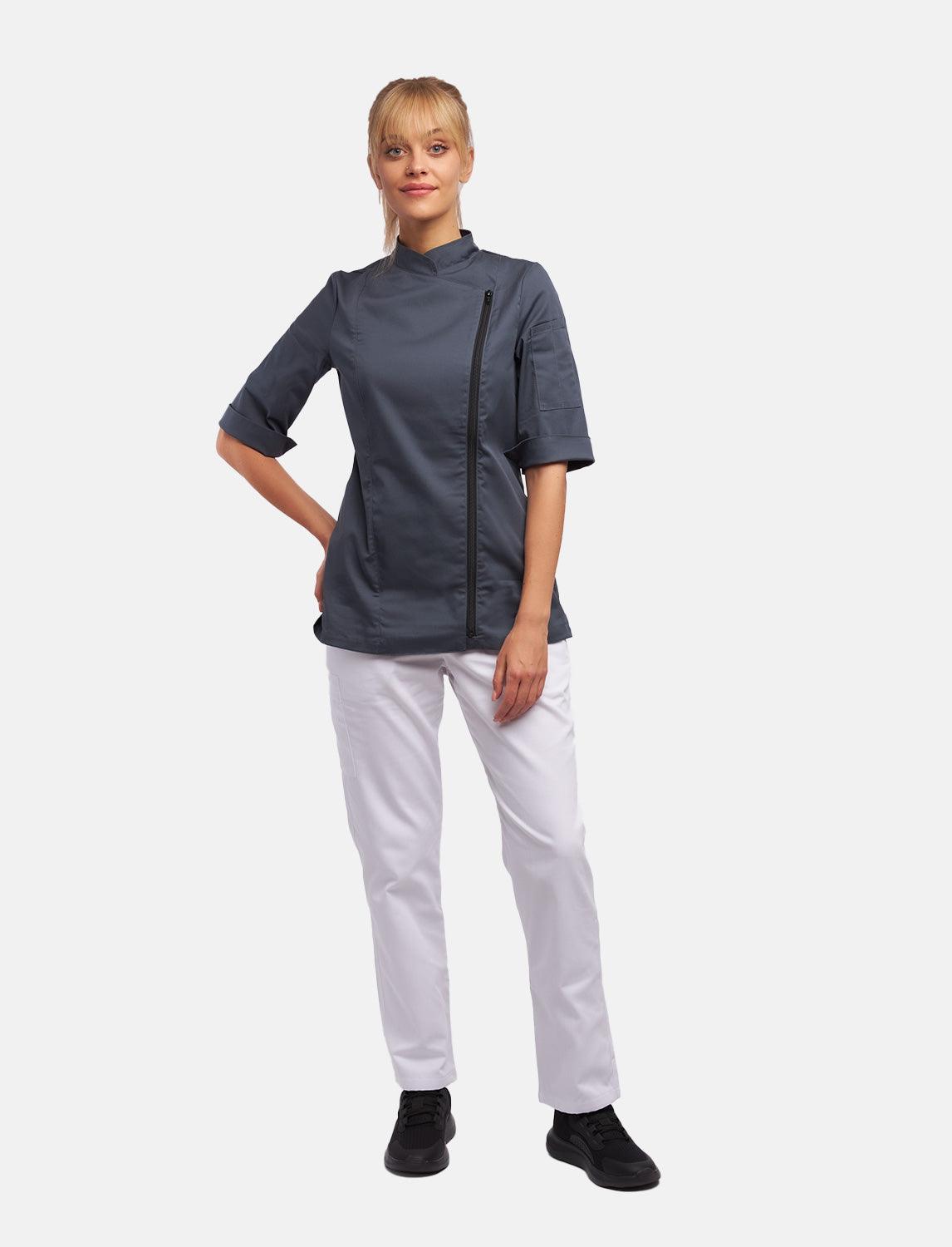 Damen Stretch Kochjacke mit Reißverschluss Slim Fit