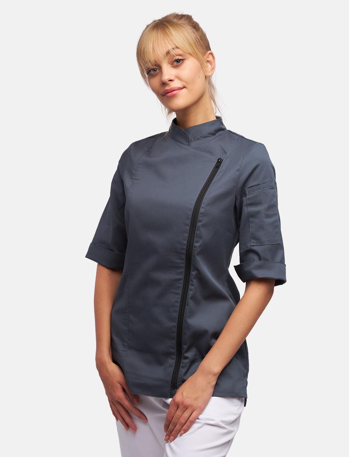 Damen Stretch Kochjacke mit Reißverschluss Slim Fit