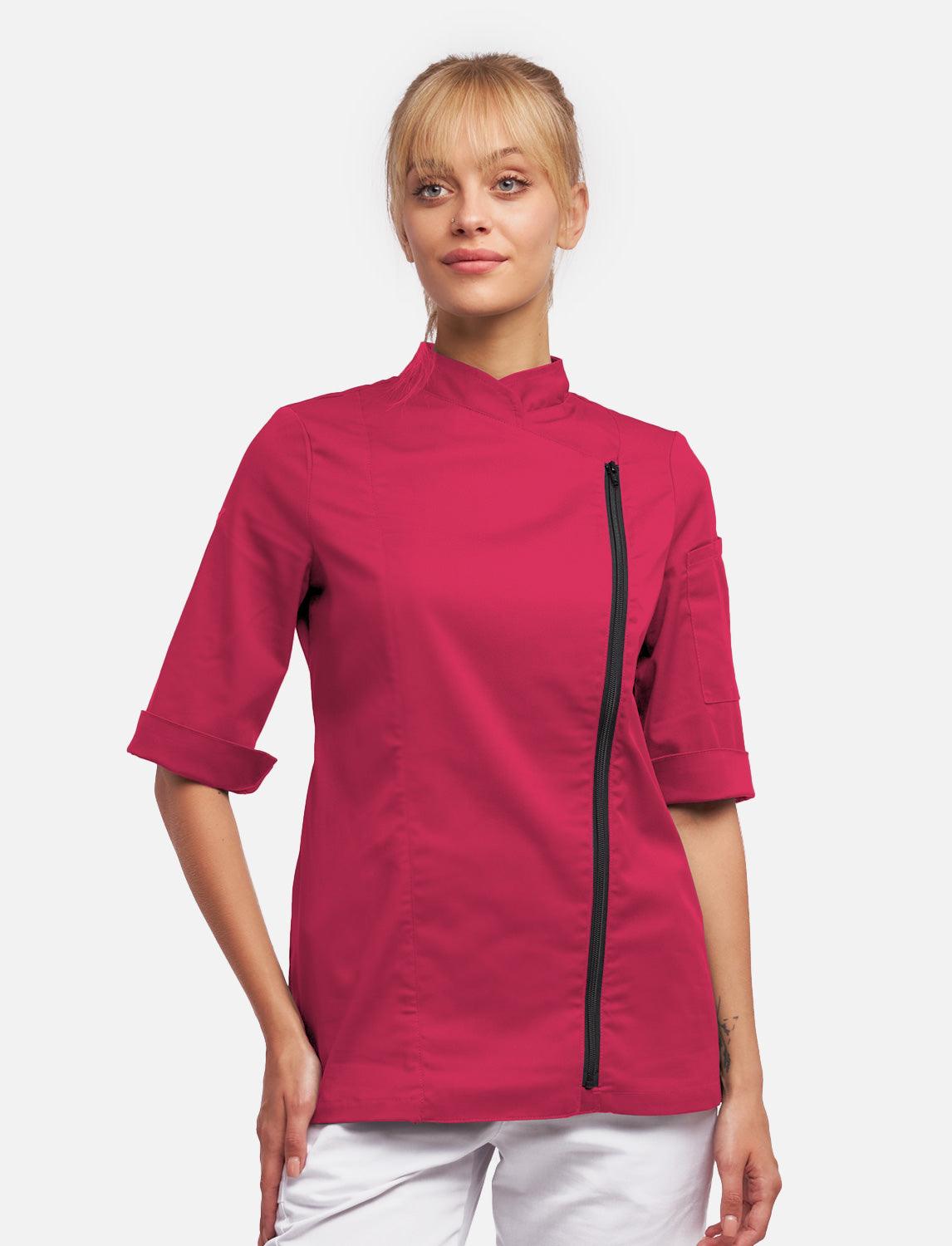 Damen Stretch Kochjacke mit Reißverschluss Slim Fit