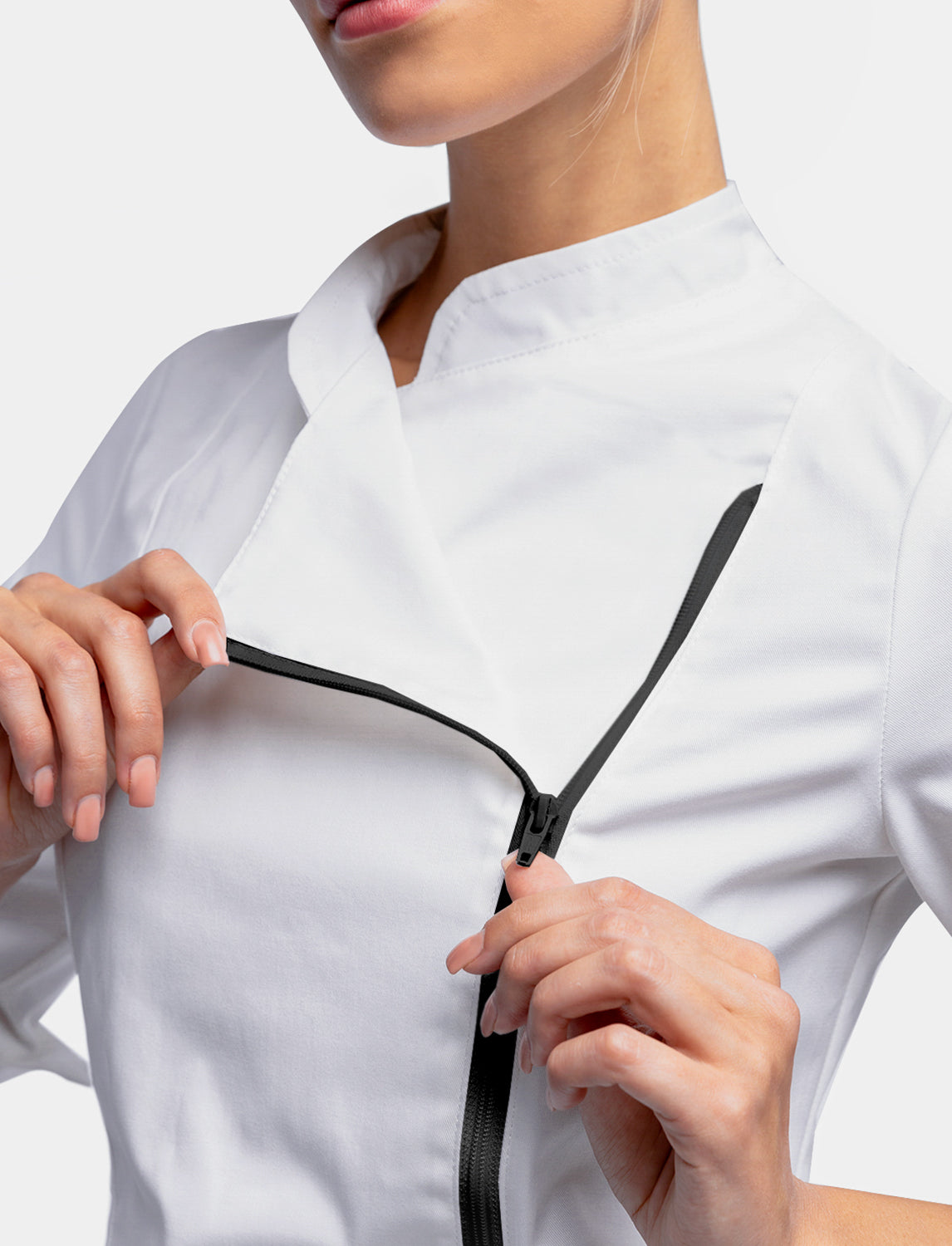 Damen Stretch Kochjacke mit Reißverschluss Slim Fit