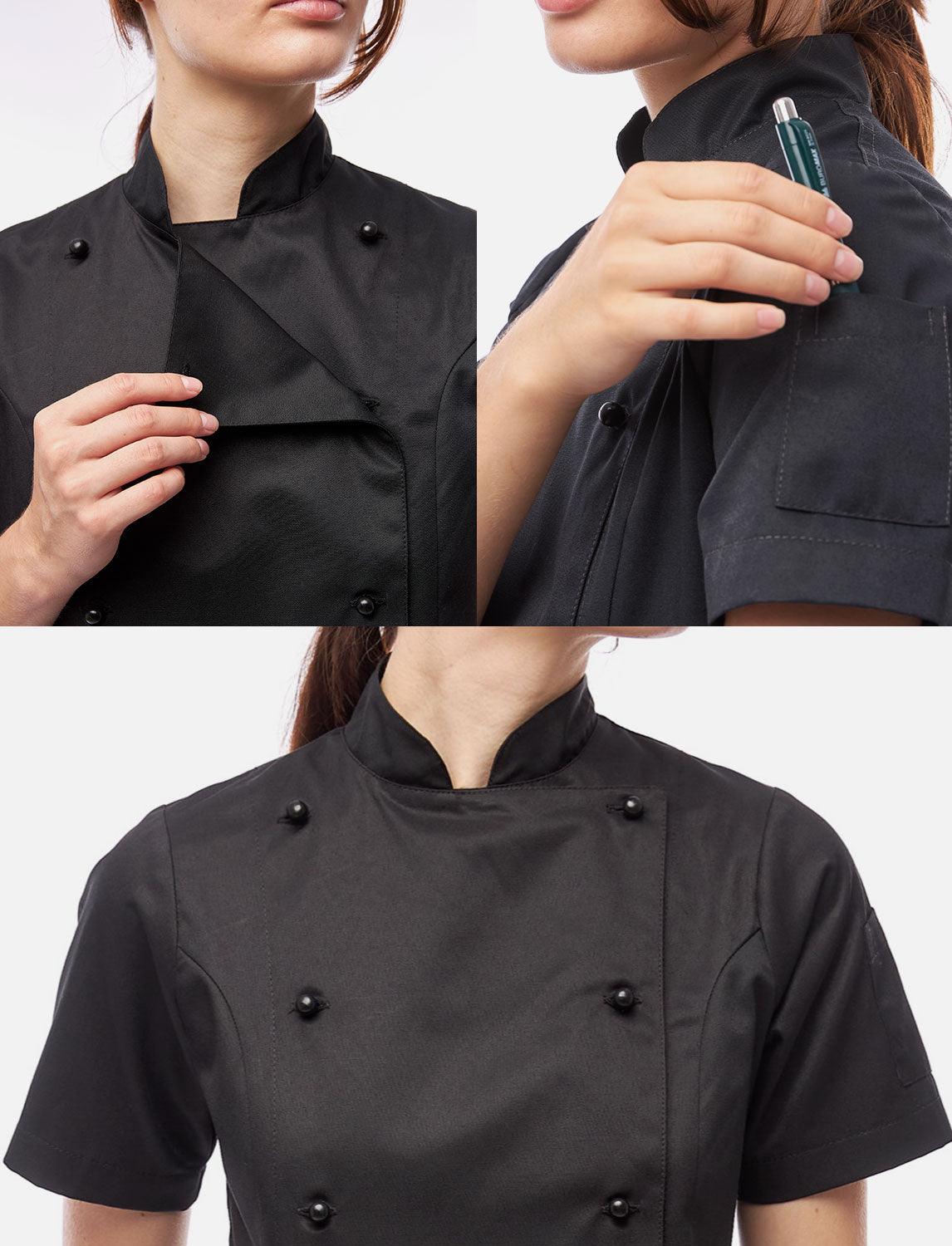 Damen Kochjacke mit Stretch Rücken inkl. Kugelknöpfe Kurzarm