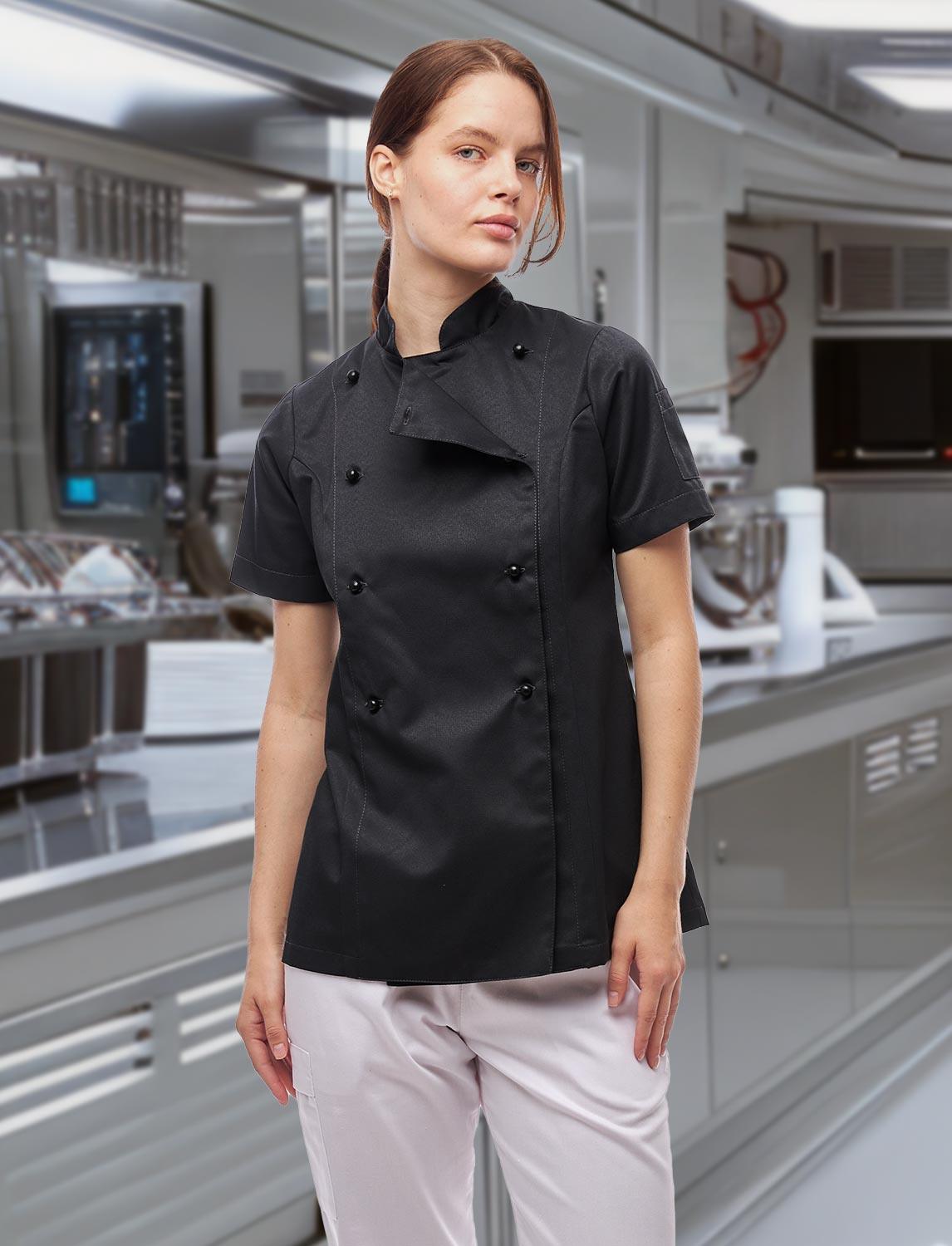 Damen Kochjacke mit Stretch Rücken inkl. Kugelknöpfe Kurzarm