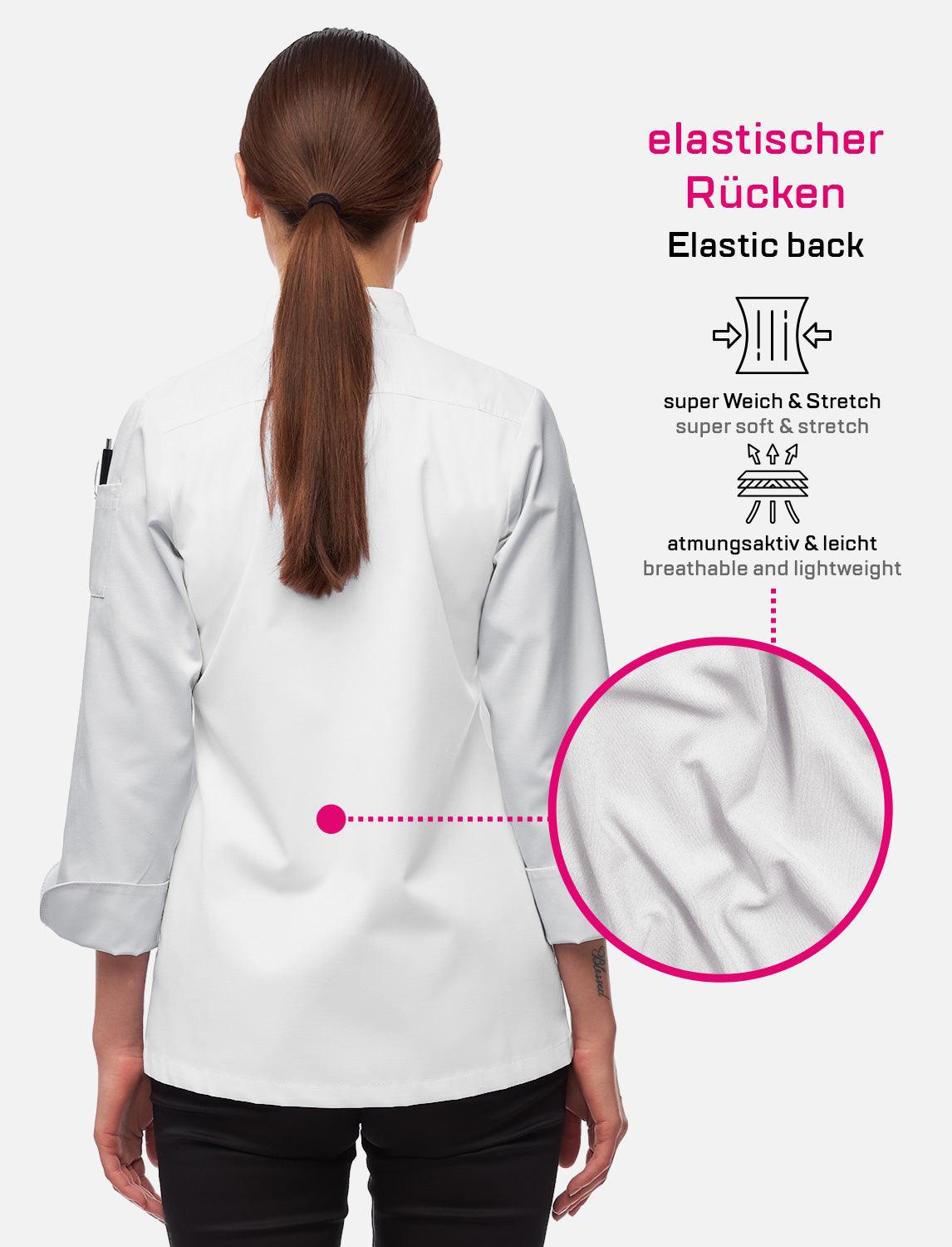 Damen Kochjacke mit Stretch Rücken inkl. Kugelknöpfe Langarm