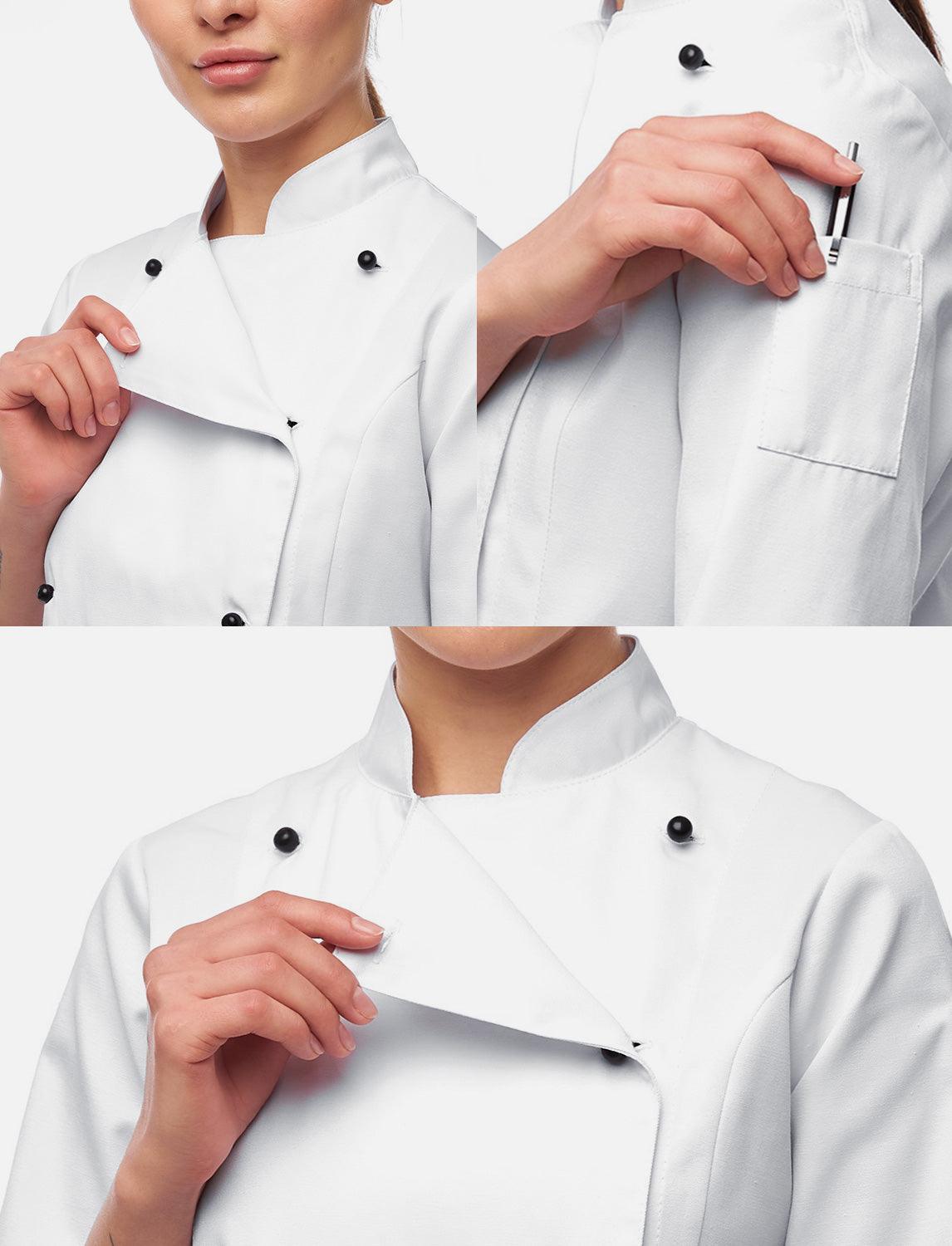 Damen Kochjacke mit Stretch Rücken inkl. Kugelknöpfe Langarm