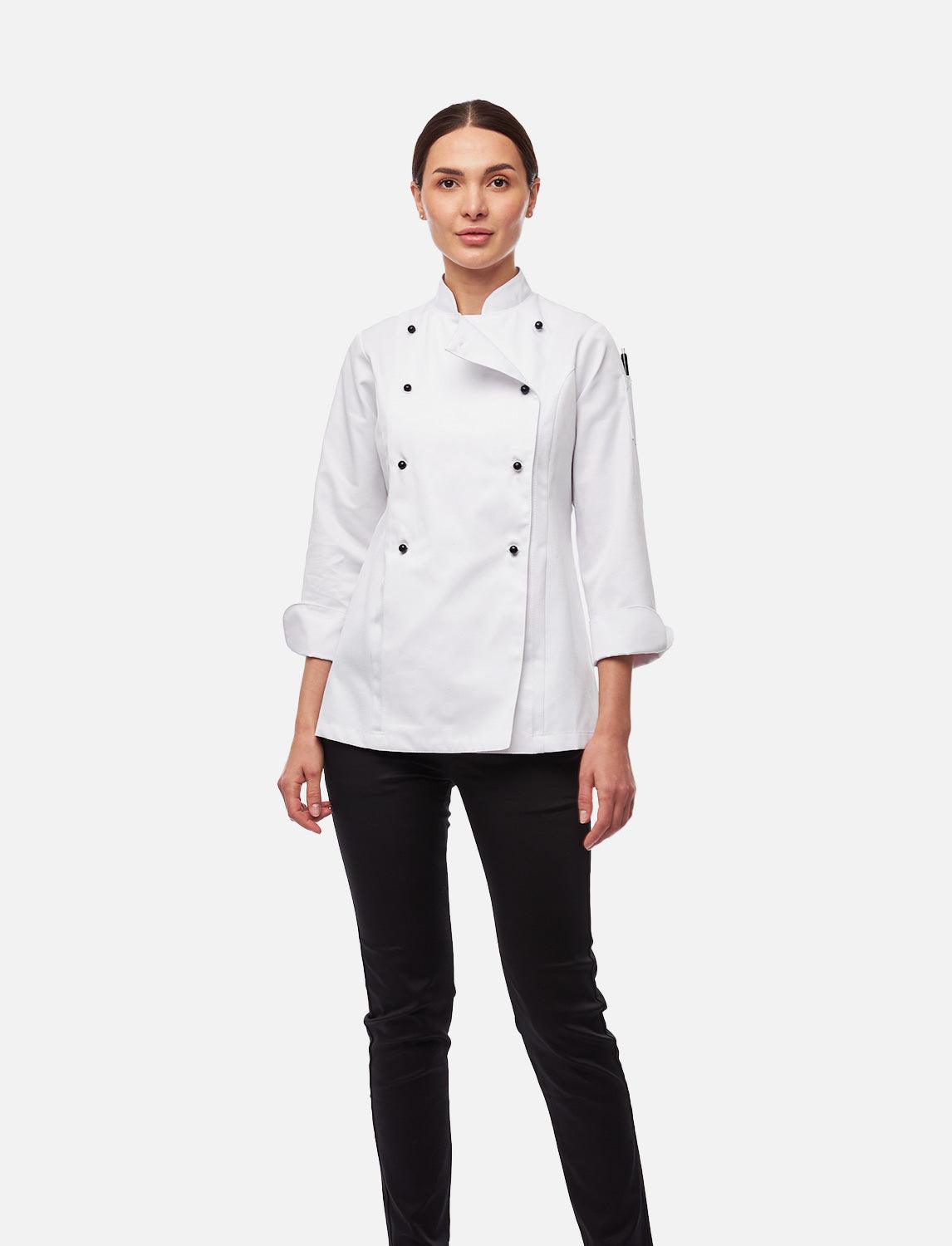 Damen Kochjacke mit Stretch Rücken inkl. Kugelknöpfe Langarm