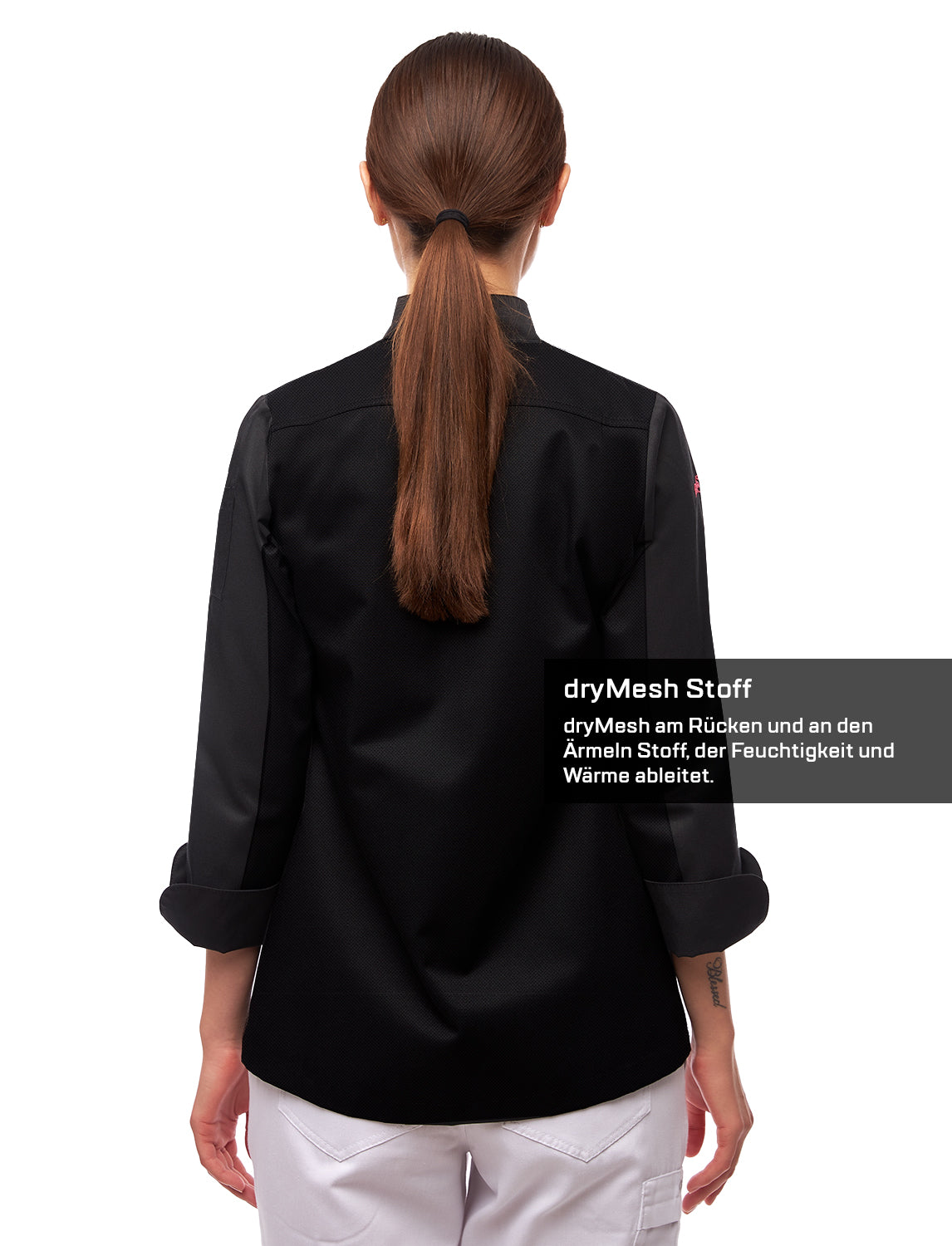 Kochjacke Damen Langarm mit Druckknöpfen easyMove und dryMesh Langarm Slim Fit Chef Uniform Jacket moderne Bäckerjacke