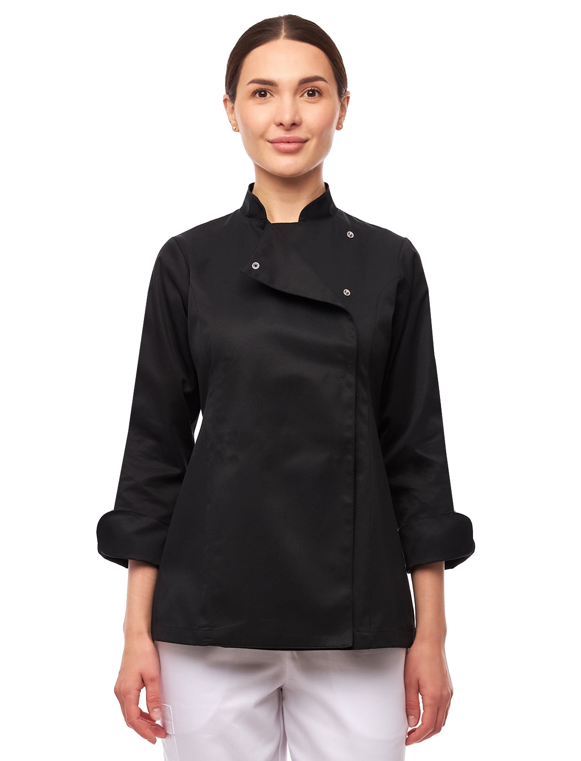 Kochjacke Damen Langarm mit Druckknöpfen easyMove und dryMesh Langarm Slim Fit Chef Uniform Jacket moderne Bäckerjacke