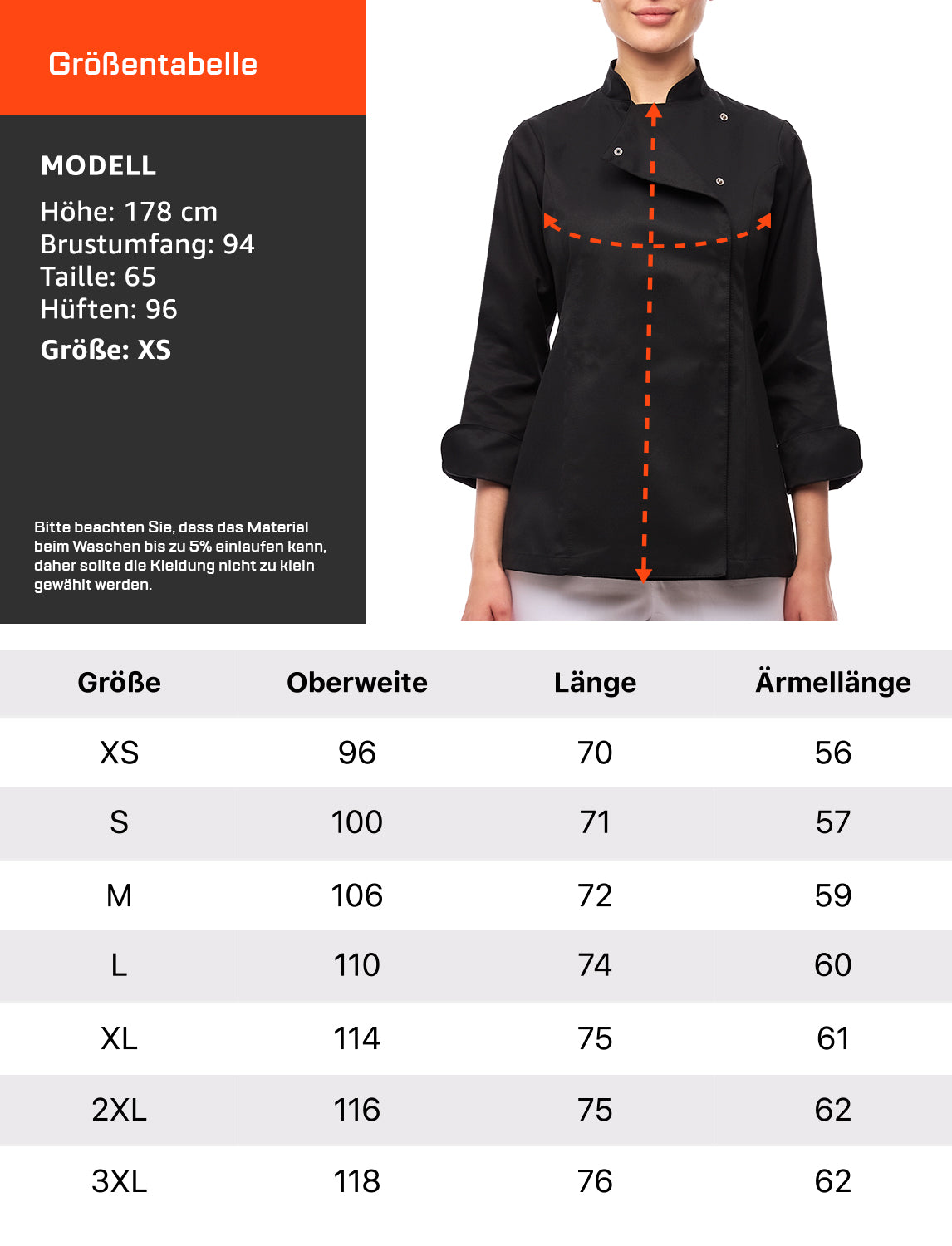 Kochjacke Damen Langarm mit Druckknöpfen easyMove und dryMesh Langarm Slim Fit Chef Uniform Jacket moderne Bäckerjacke