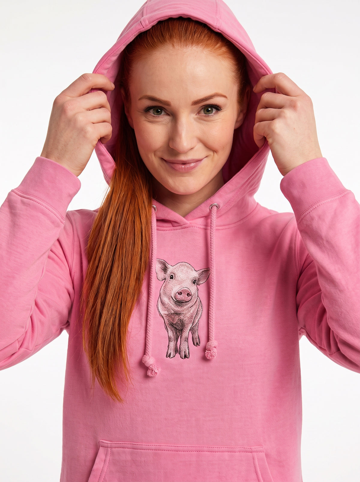Damen-Hoodie mit Schweinchen-Stickerei