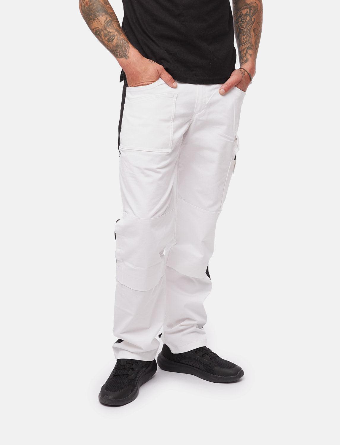 Herren Arbeitshose Weiß Baumwolle 100% mit Kniepolstertaschen Malerhose