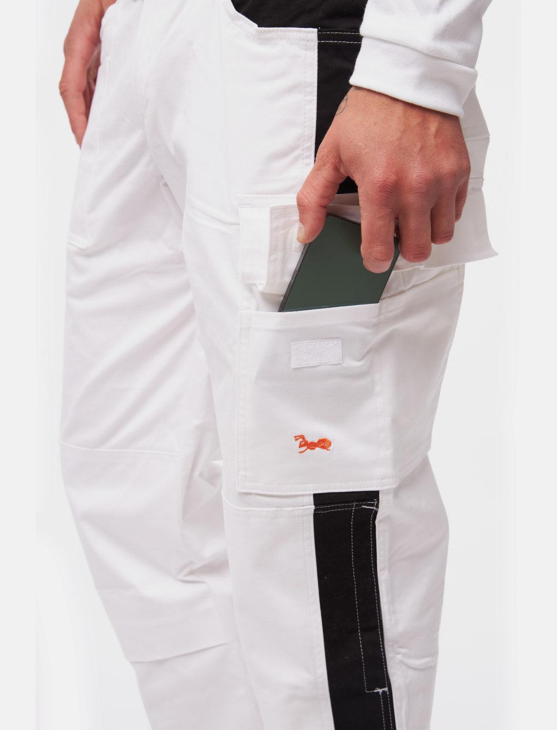 Herren Arbeitshose Weiß Baumwolle 100% mit Kniepolstertaschen Malerhose