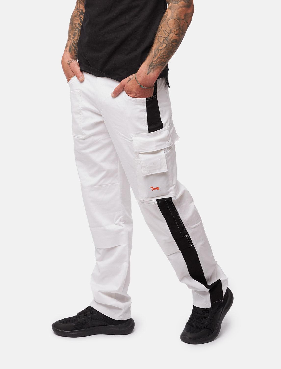 Herren Arbeitshose Weiß Baumwolle 100% mit Kniepolstertaschen Malerhose