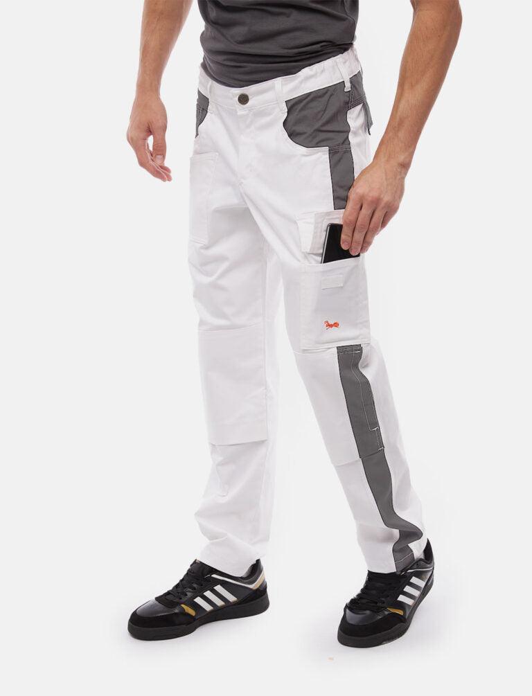 komplette Stretch Herren Malerhose mit Kniepolstertaschen Stuckateur Arbeitshose Weiß