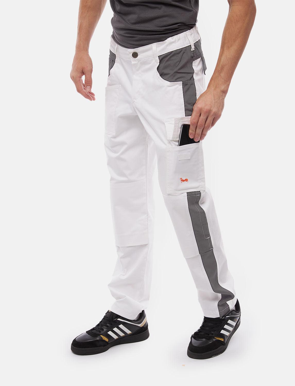 Herren Arbeitshose Weiß Baumwolle 100% mit Kniepolstertaschen Malerhose