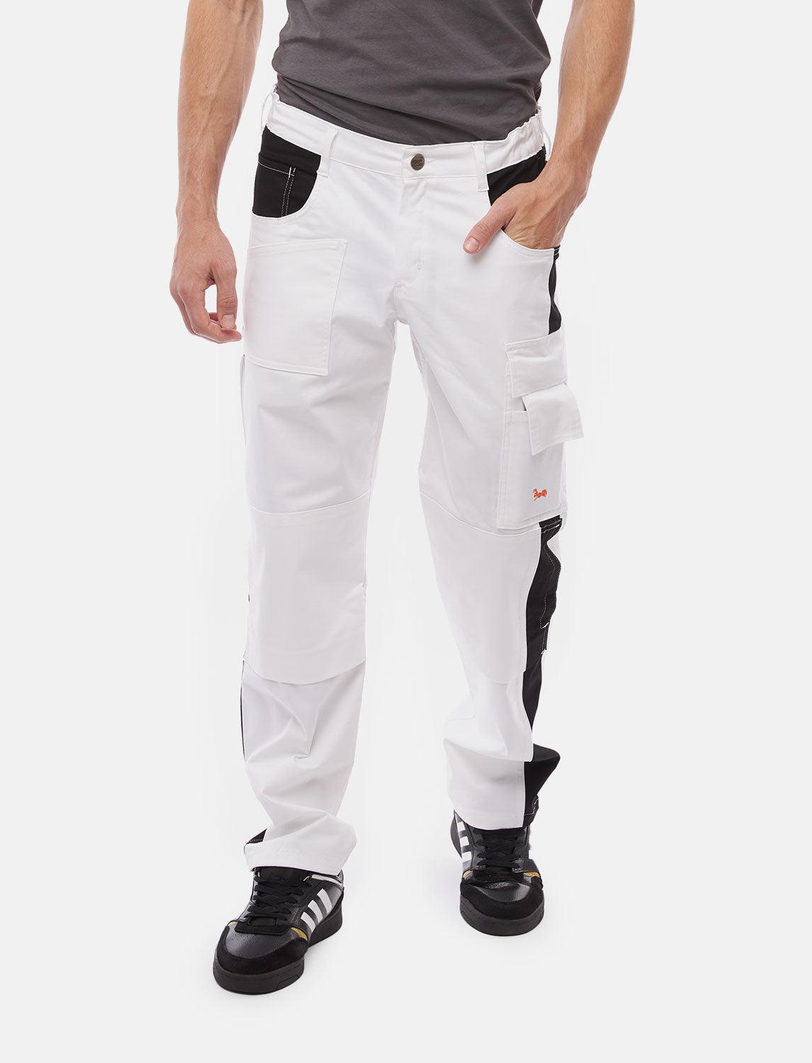 komplette Stretch Herren Malerhose mit Kniepolstertaschen Stuckateur Arbeitshose Weiß