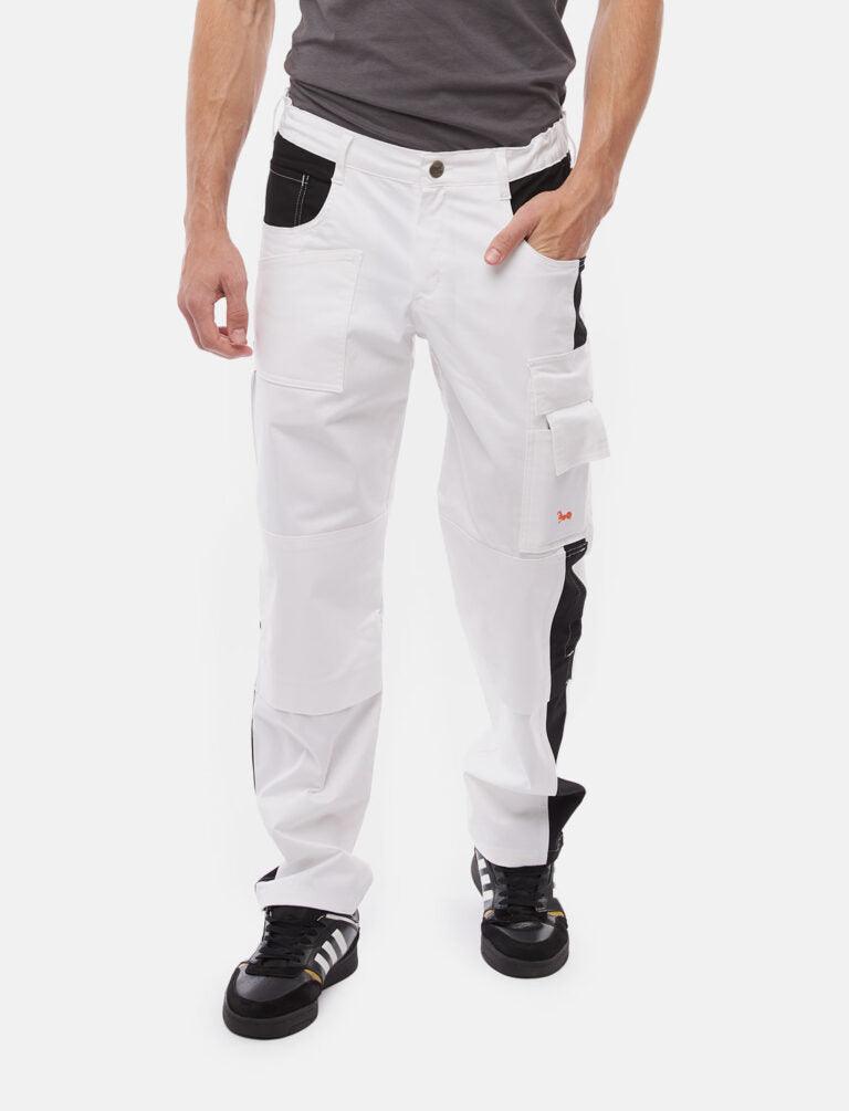komplette Stretch Herren Malerhose mit Kniepolstertaschen Stuckateur Arbeitshose Weiß