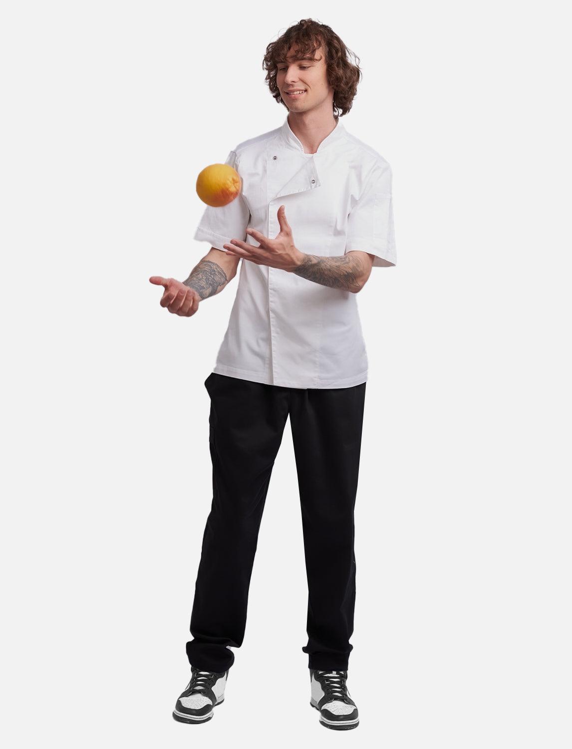 Herren Kochhose mit Gummizug Cargo Regular Fit Weiß / Schwarz