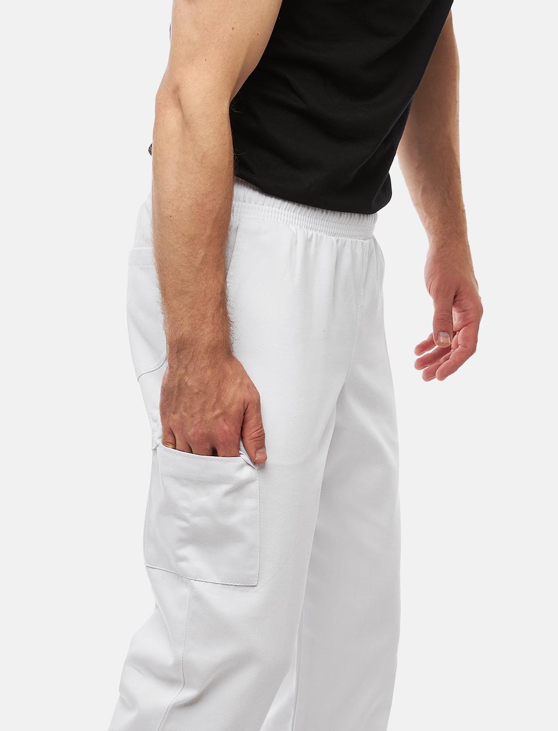 Herren Kochhose mit Gummizug Cargo Regular Fit Weiß / Schwarz
