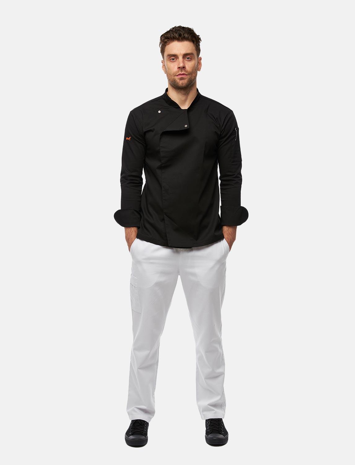 Herren Kochhose mit Gummizug Cargo Regular Fit Weiß / Schwarz