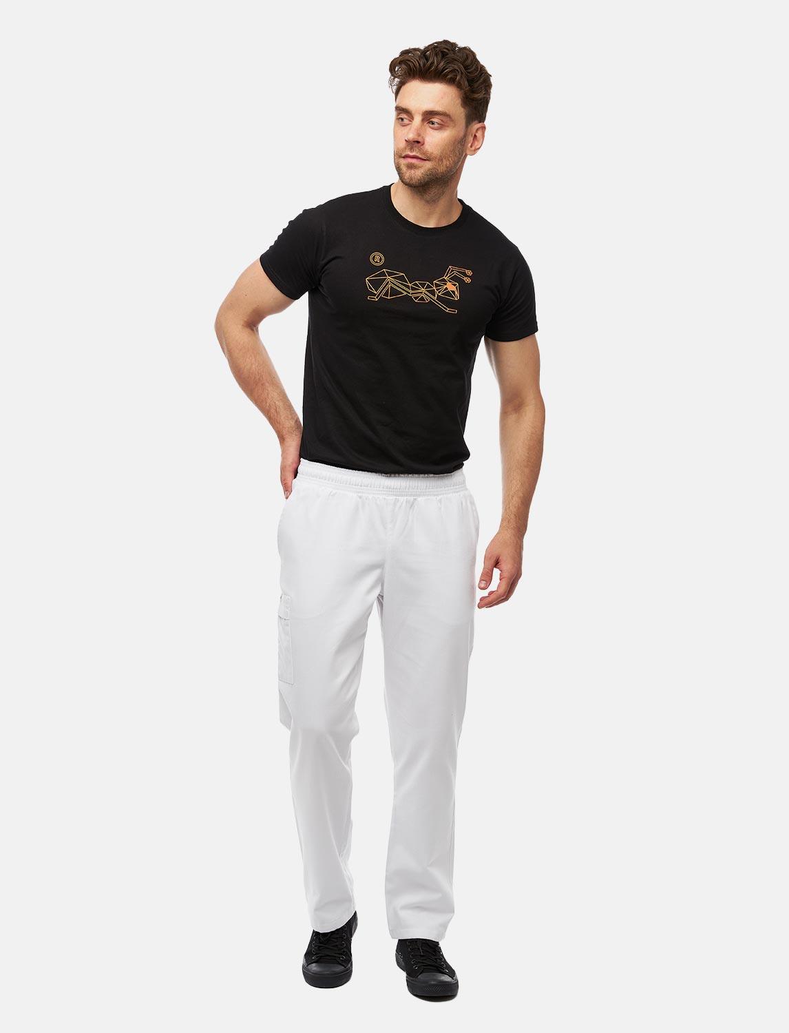 Herren Kochhose mit Gummizug Cargo Regular Fit Weiß / Schwarz