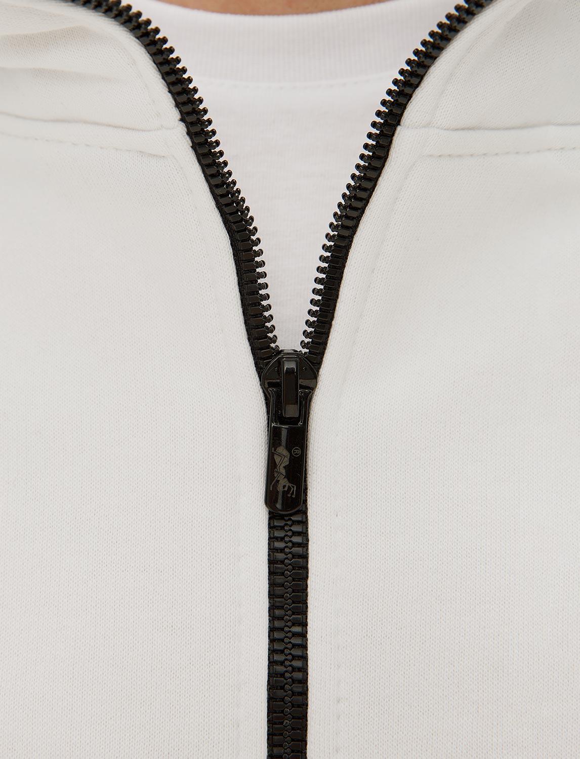 Herren Hoodie mit Reißverschluss Weiß Kapuzenpullover Winter Fleece