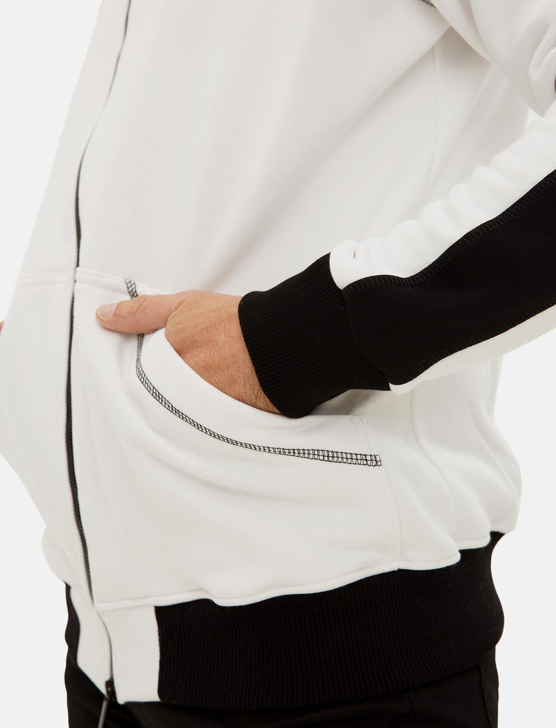 Herren Hoodie mit Reißverschluss Weiß Kapuzenpullover Winter Fleece