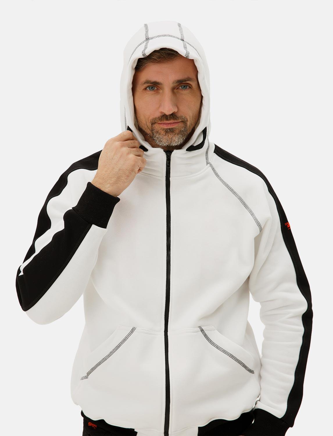 Herren Hoodie mit Reißverschluss Weiß Kapuzenpullover Winter Fleece