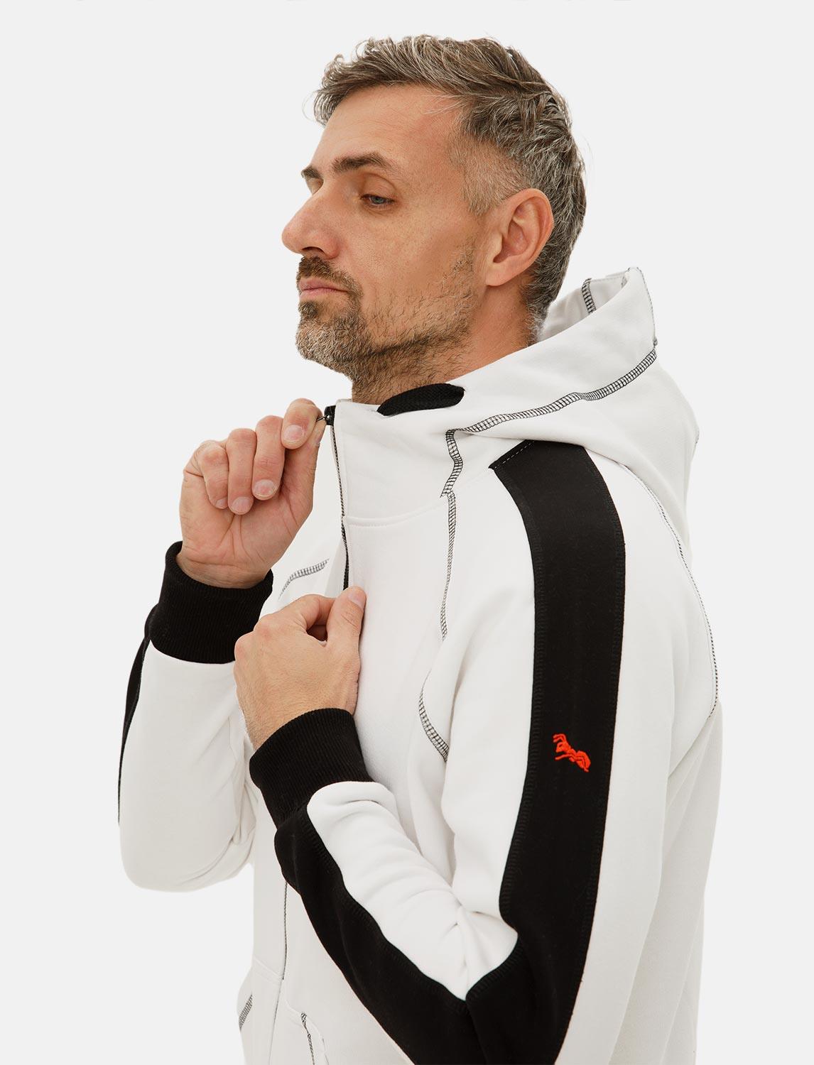 Herren Hoodie mit Reißverschluss Weiß Kapuzenpullover Winter Fleece