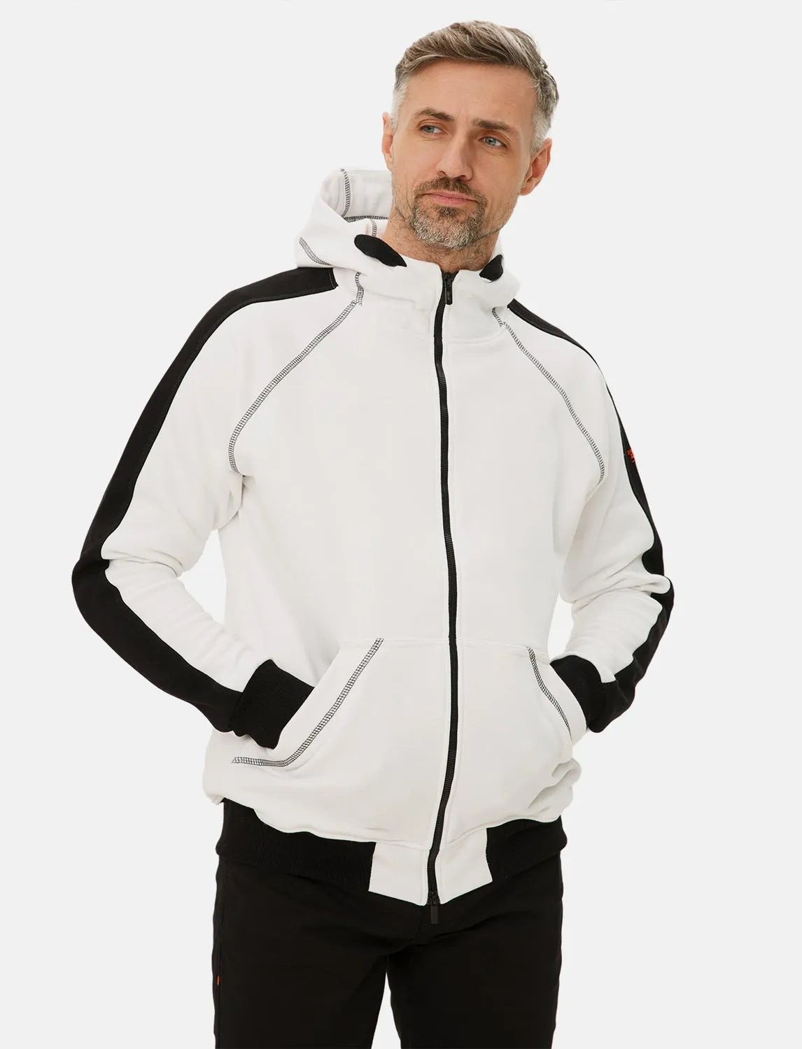 Herren Hoodie mit Reißverschluss Weiß Kapuzenpullover Winter Fleece