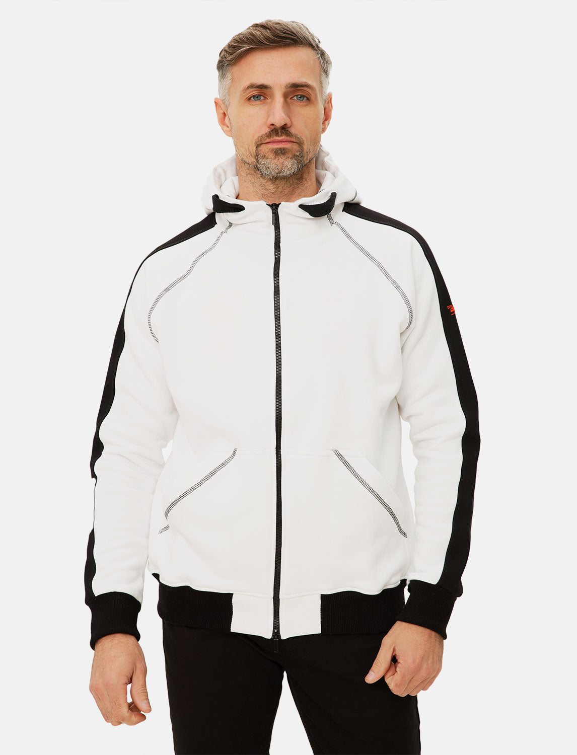 Herren Hoodie mit Reißverschluss Weiß Kapuzenpullover Winter Fleece