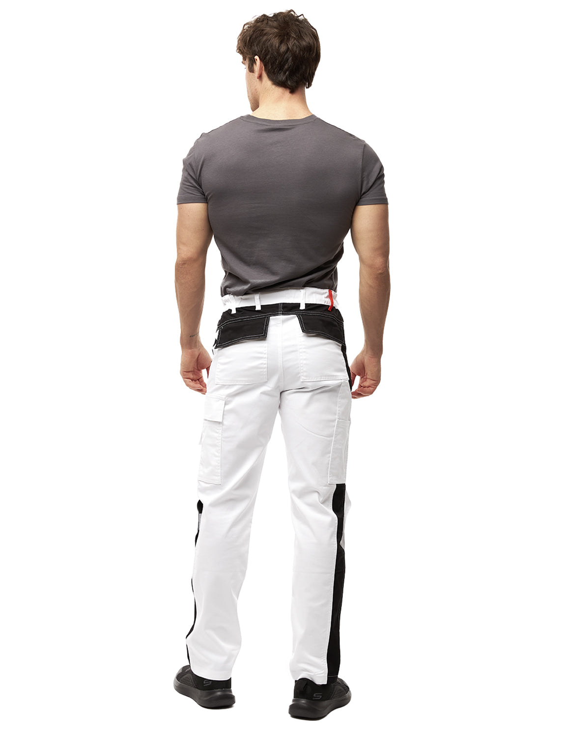 Malerhose Herren Weiß mit Kniepolstertaschen, Stretch Arbeitshose Nylon X