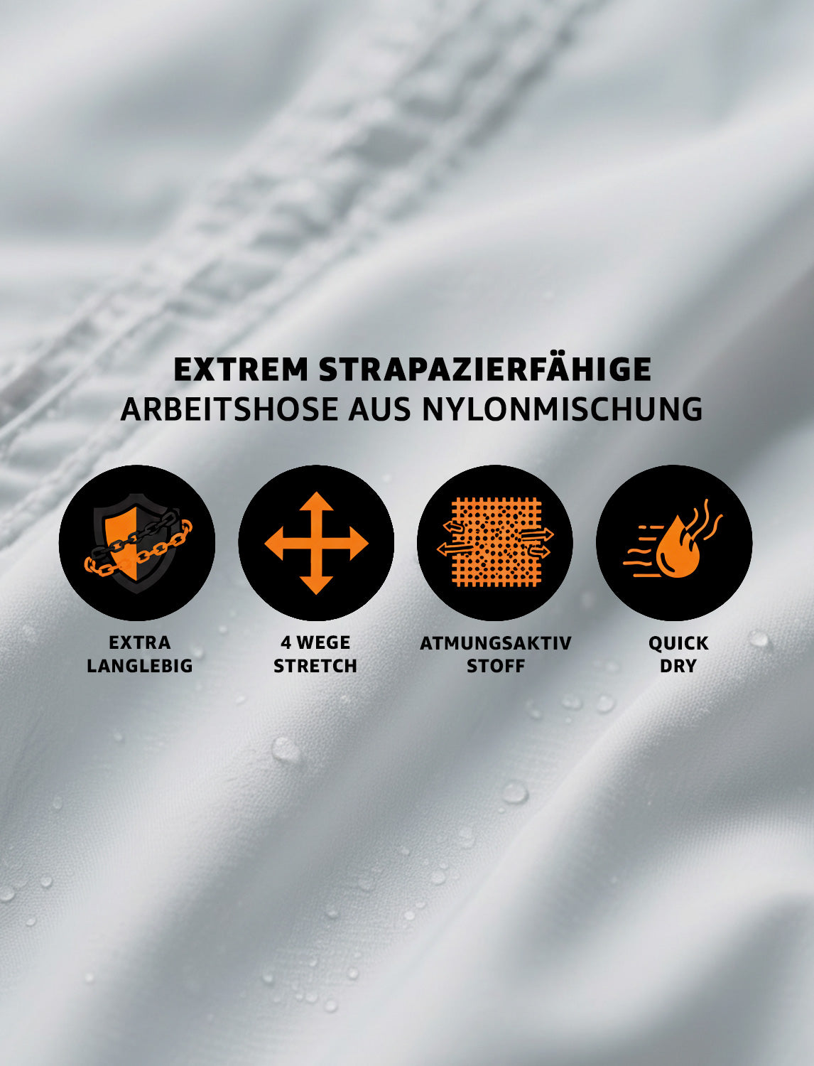 Malerhose Herren Weiß mit Kniepolstertaschen, Stretch Arbeitshose Nylon X